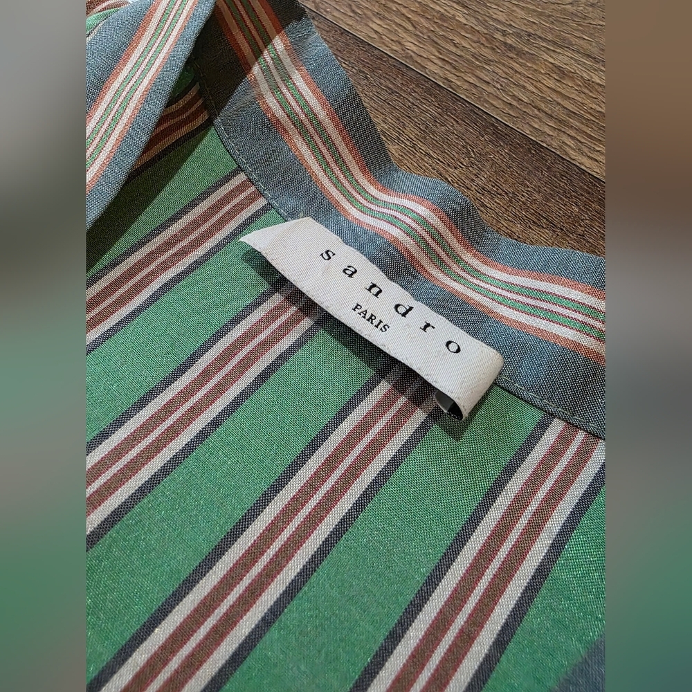 Sandro Paris Women's Green Striped Button Front Wrap Dress Size 36 - Picture 6 of 12